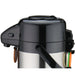 Winco glass lined air pot, close-up of the black pump lid, spout and coloured beverage ID tags on handle