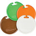 Winco air pot beverage identification tags in green, orange, brown and white round plastic designs