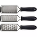 Winco graters with soft grip handles in three sizes, fine, medium and coarse stainless steel grating surfaces