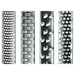 Winco grater with soft grip handle, close-up comparison of the four stainless steel blade patterns for each style
