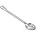Winco heavy-duty stainless steel slotted basting spoon in a mid-length size with narrow slotted bowl