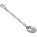 Winco heavy-duty stainless steel solid basting spoon in a longer size with narrow oval bowl and hanging hole