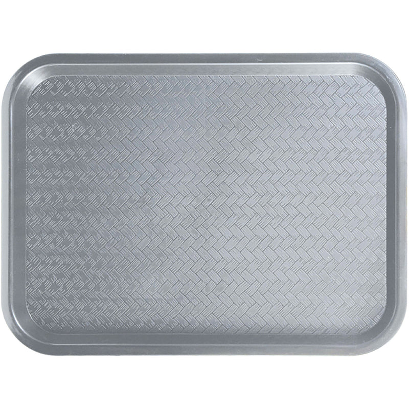 Winco high quality plastic cafeteria tray in grey with textured non-slip surface and rounded corners, top view