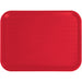 Winco high quality plastic cafeteria tray in red, rectangular fast food tray with rounded corners, top view