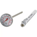 Winco high temperature pocket test thermometer with small stainless steel dial, probe and white protective sleeve
