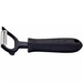 Winco julienne peeler with soft grip handle, Y-shaped black head with toothed stainless julienne blade, side view