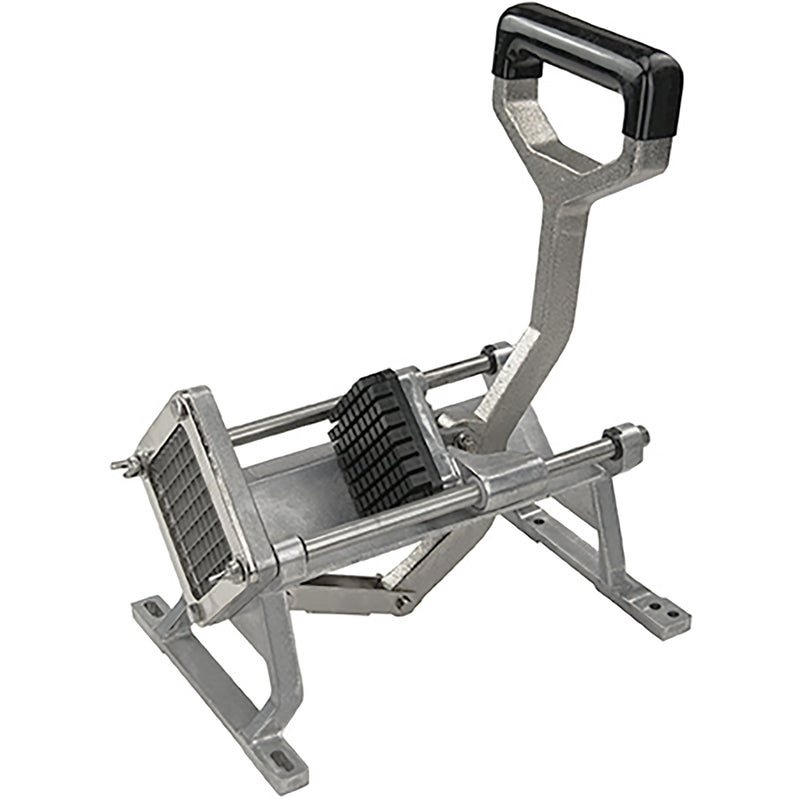 Phoenix HFF-Series heavy duty french fry cutter with black grip lever handle and stainless blade, floor angle view
