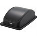 Winco lid for slender 23 gallon trash bins in black, swing-top dome lid with rectangular base, angled view