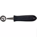 Winco melon baller with soft grip handle, round stainless steel scoop and black non-slip handle, side view