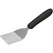 Winco stainless steel mini turner with offset, small square blade and black handle, angled view of the full turner