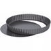 Winco non-stick carbon steel quiche pan with removable bottom fitted in place, dark grey fluted round tart pan