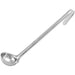 Winco one-piece stainless steel ladle with long hooked handle, third bowl size option, side view