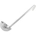 Winco one-piece stainless steel ladle with long hooked handle, ninth bowl size option, side view