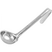 Winco one-piece stainless steel ladle with 6 inch hooked handle, third bowl size option, side view