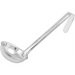 Winco one-piece stainless steel ladle with 6 inch hooked handle, fourth bowl size option, side view