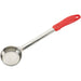Winco one-piece stainless steel portion controller with red colour-coded handle and solid round bowl