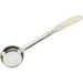 Winco one-piece stainless steel portion controller with ivory colour-coded handle and solid round bowl