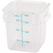 Omcan clear polycarbonate square storage container, 4 quart size with teal graduations and molded side handles
