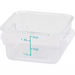 Omcan clear polycarbonate square storage container, short 2 quart size with teal litre and quart graduations