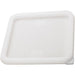 Winco PECC series white cover for square storage container, medium size shown at an angle