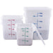 Winco PECC series white covers fitted on square storage containers of three different sizes