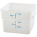 Omcan white polypropylene square storage container, wide 12 quart size with blue litre and quart markings
