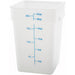 Omcan white polypropylene square storage container, tallest 22 quart size with blue litre and quart graduations