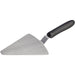 Winco pizza server with handle, triangular stainless steel blade with offset neck and black ergonomic handle