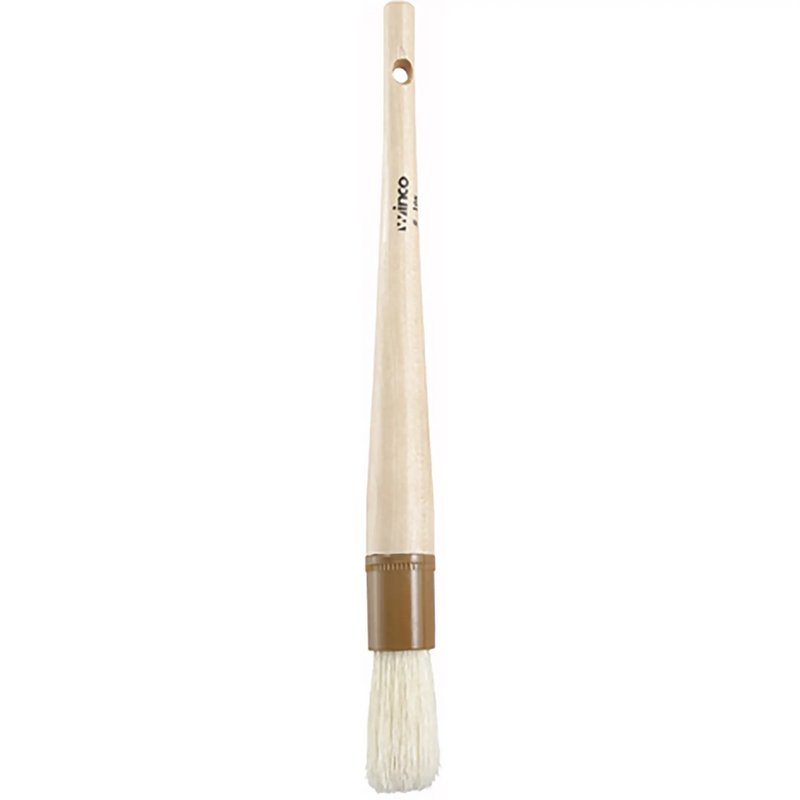 Winco boar bristle pastry and basting brush in the round style with natural bristles and long handle