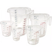 Winco clear polycarbonate measuring cups with colour graduations, set of five sizes shown together