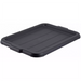 Winco polypropylene dish bin cover in black, rectangular snap-on lid with moulded side tabs, angled view