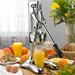 Winco premium 19 inch hand held juicer on a breakfast table with oranges, fresh juice glasses and pastries