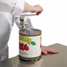 Winco premium manual can opener in use, cook turning the crank to open a large tomato can on a steel table