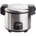 Winco RC-S301 advanced electric 60 cup rice cooker and warmer, stainless steel body with black handles, front view