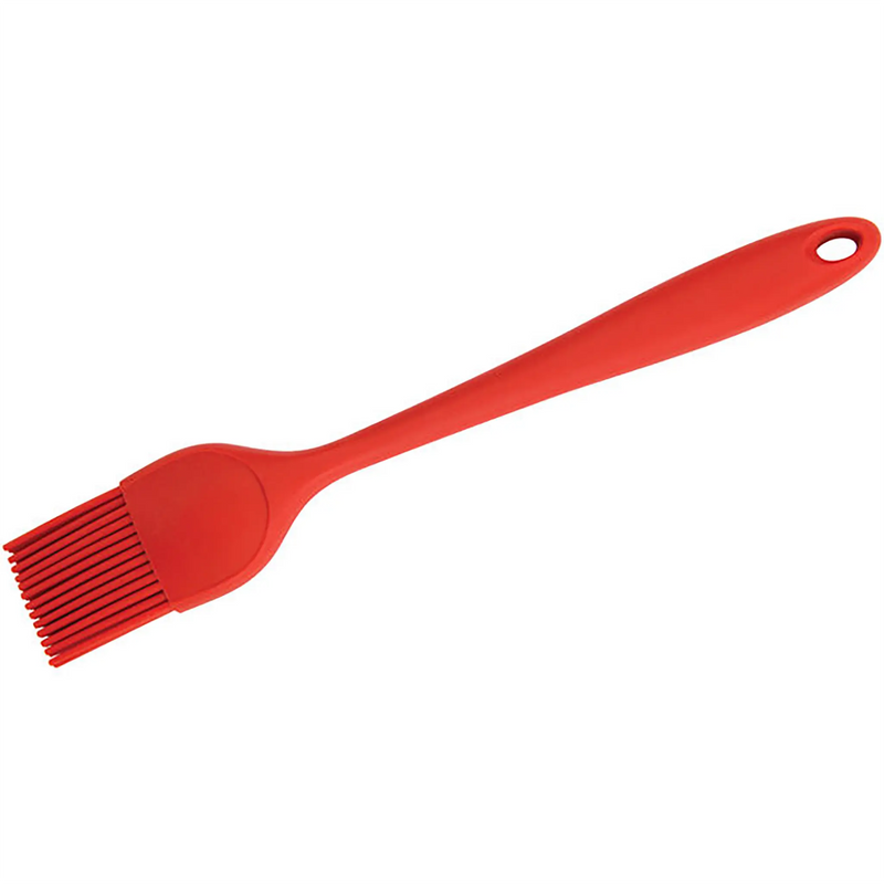 Winco red silicone basting and pastry brush with one-piece moulded handle and bristle head
