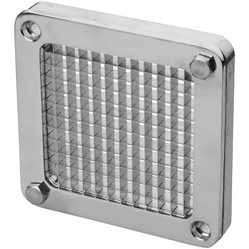 Winco replacement blade for HFC-series French fry cutter, stainless steel frame with fine cut grid, angled view
