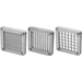 Winco replacement blades for HFC-series French fry cutter, three stainless steel blade sizes shown side by side