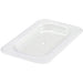 Winco SP Series clear polycarbonate food pan cover with solid lid, smallest size option, angled top view