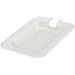 Winco SP Series clear polycarbonate food pan cover with notched edge for a ladle, smallest size option