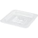 Winco SP Series clear polycarbonate food pan cover with solid lid and recessed grip, small square fifth size
