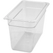 Winco SP Series clear polycarbonate food pan, narrow rectangular footprint in the deepest depth, angled view