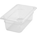 Winco SP Series clear polycarbonate food pan, compact rectangular footprint in a medium depth, angled view