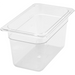 Winco SP Series clear polycarbonate food pan, compact rectangular footprint in the deepest depth, angled view