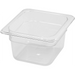 Winco SP Series clear polycarbonate food pan, small square footprint in a medium depth, angled view