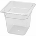 Winco SP Series clear polycarbonate food pan, small square footprint in the deepest depth, angled view