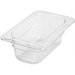 Winco SP Series clear polycarbonate food pan, smallest footprint in the shallowest depth, angled view