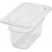 Winco SP Series clear polycarbonate food pan, smallest footprint in a medium depth, angled view
