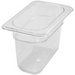 Winco SP Series clear polycarbonate food pan, smallest footprint in the deepest depth, angled view
