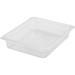 Winco SP Series clear polycarbonate food pan, medium footprint in the shallowest depth, angled view