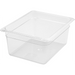 Winco SP Series clear polycarbonate food pan, medium footprint in a deeper depth, angled view